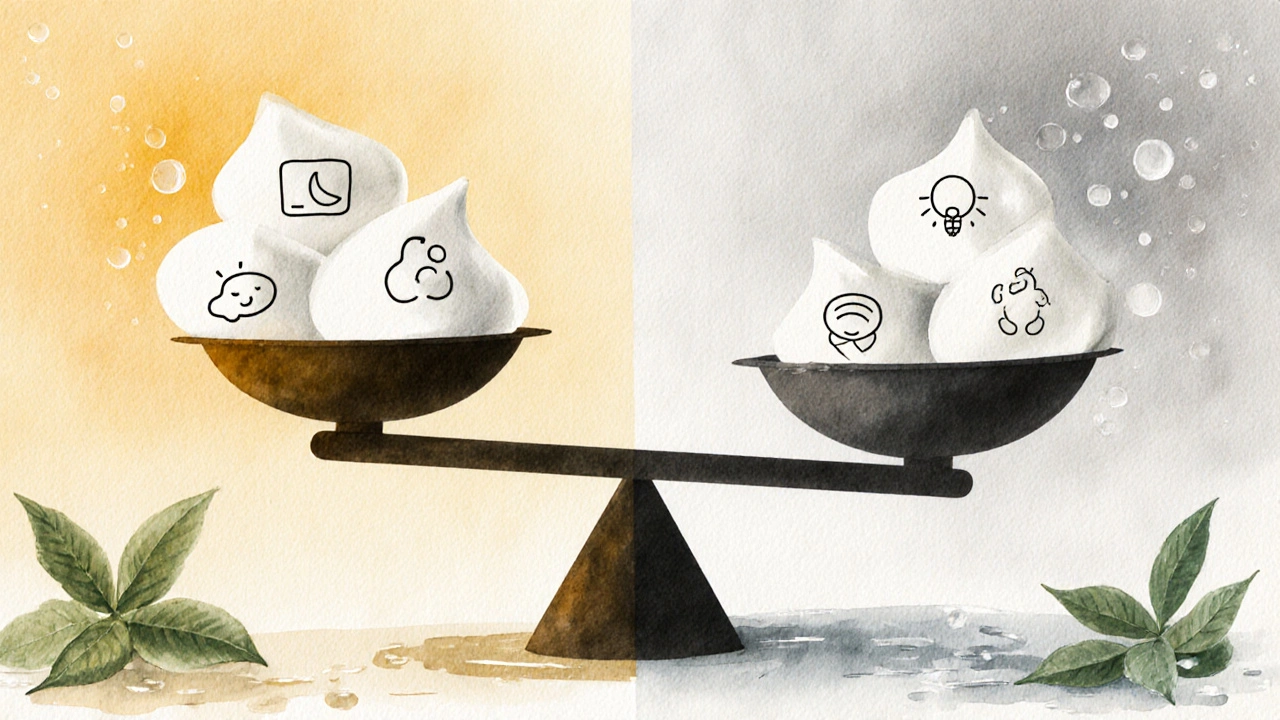 Balanced scale comparing low and high CBD puff amounts with symbolic effects.
