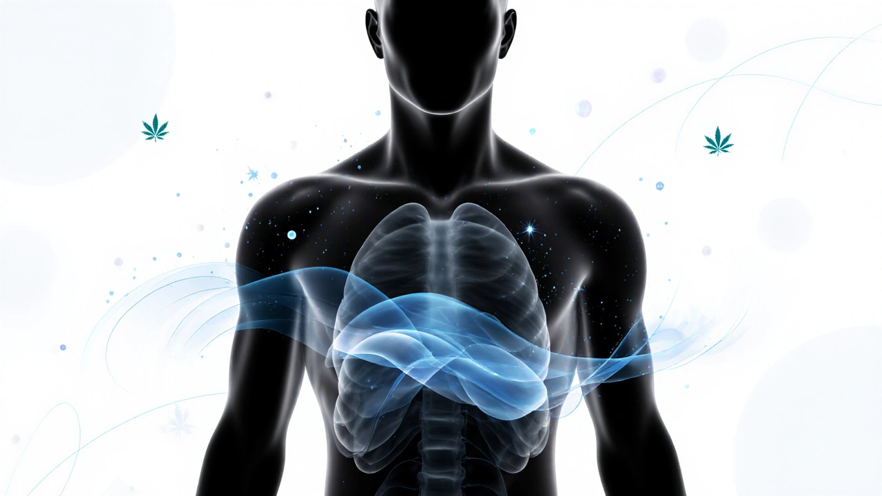 Silhouettenfigur mit beruhigenden Energiewellen, die Spannung im Körper lösen.