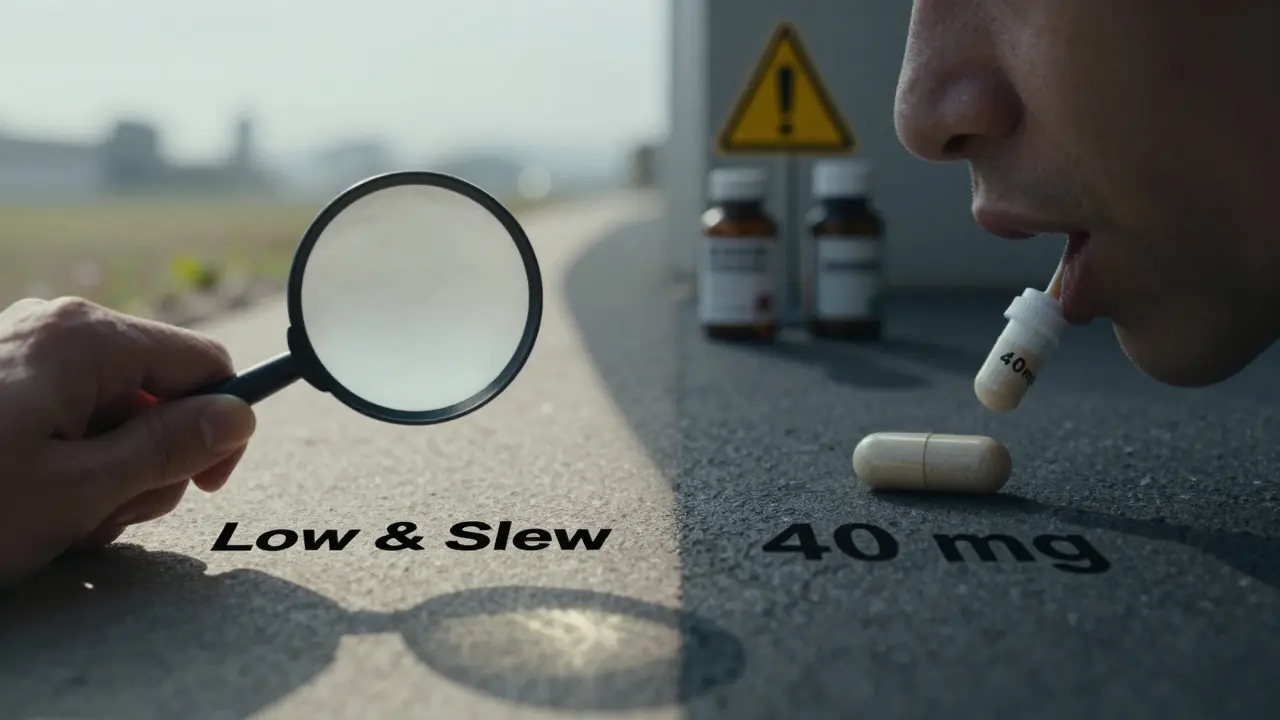 Zwei Wege: vorsichtige Einstieg mit 5 mg vs. hohe Dosis mit Warnhinweisen.