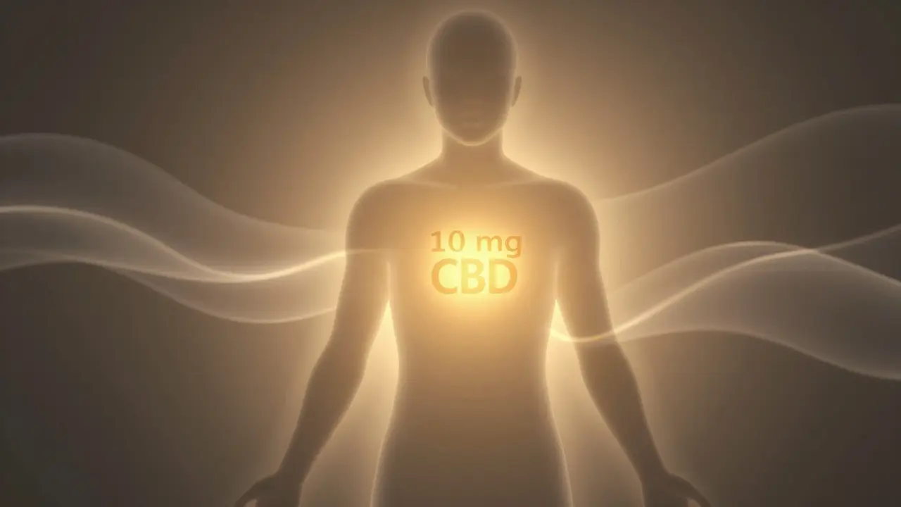 Abstrakte Silhouette eines Körpers, durchströmt von einem sanften goldenen Licht der CBD-Wirkung.