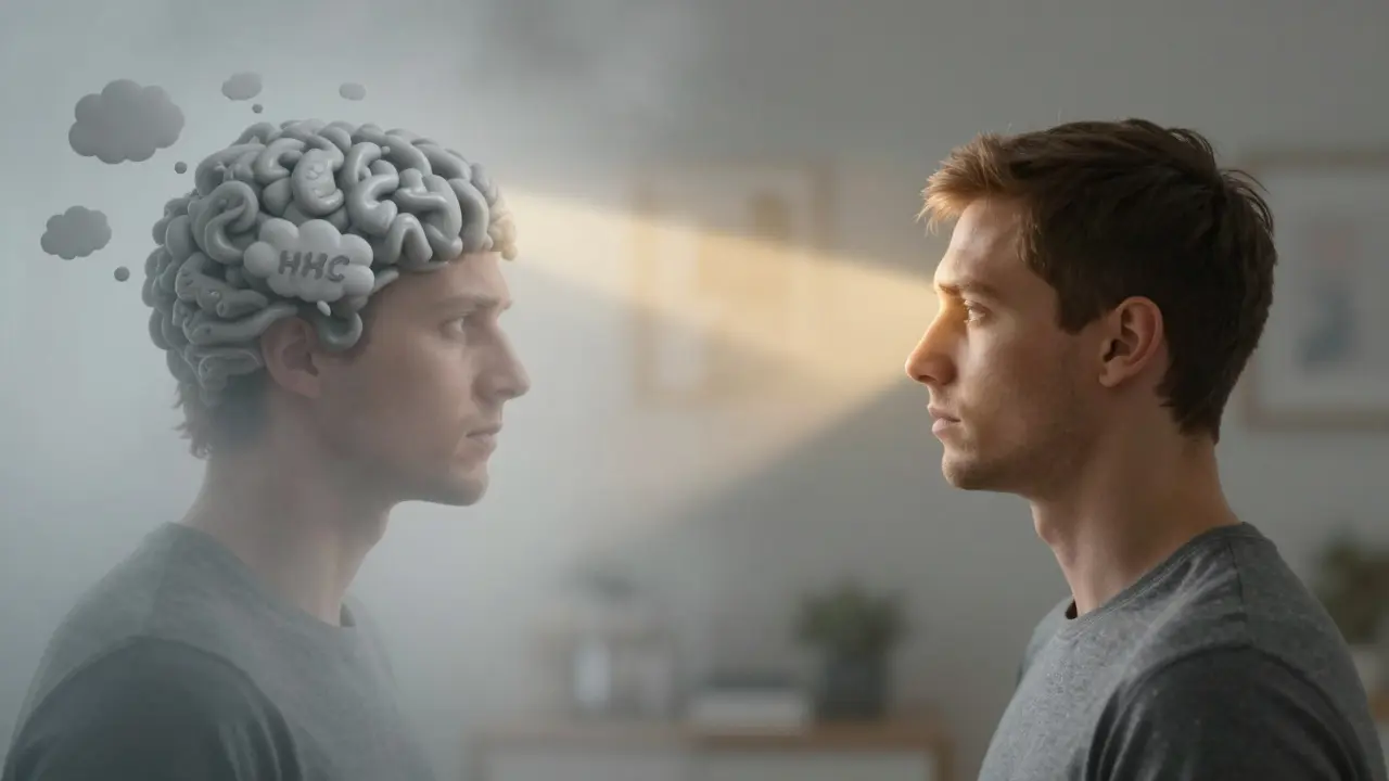 Gegensatz: verschwommener, überladener Geist links vs. klarer, beleuchteter Geist rechts.