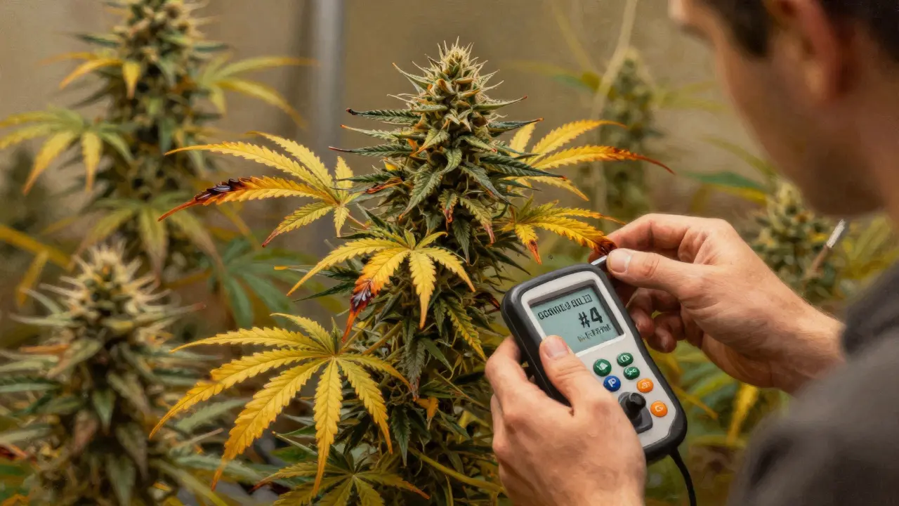 Gorilla Glue #4 mit verbrennten Blättern und pH-Messung