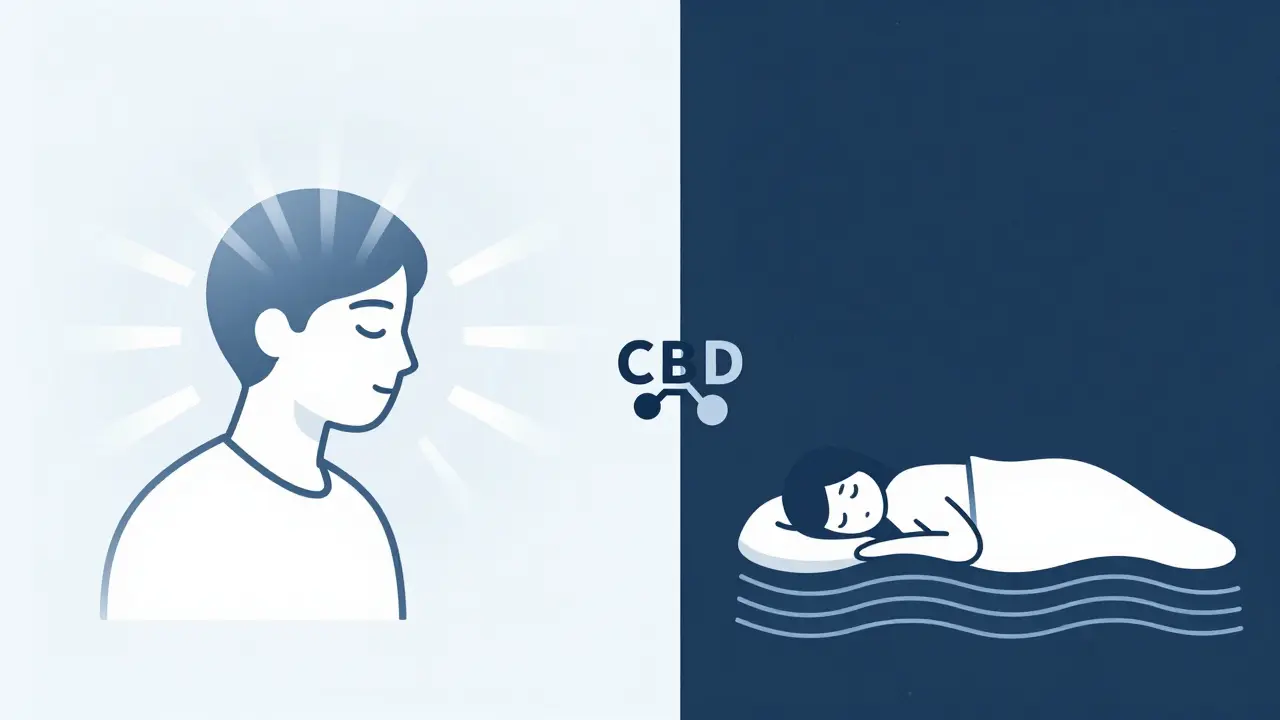 Konzeptuelle Darstellung: CBD unterstützt morgens Klarheit und abends Entspannung, symbolisch dargestellt.