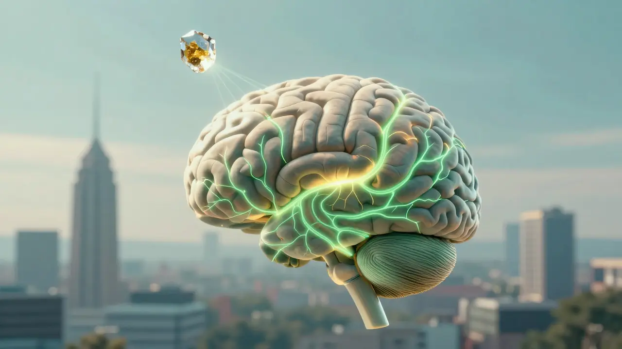 Gehirn mit reduzierter Amygdala-Aktivität und CBD-Wachs als Lichtquelle