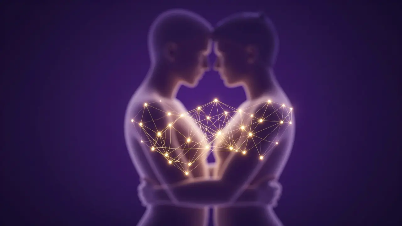 Abstrakte Darstellung von Energie und Intimität in Gold- und Purpurtönen