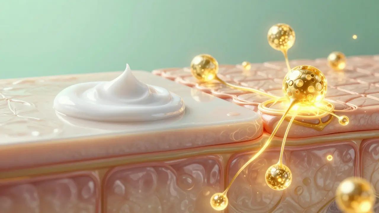 Illustration der Wirkung von Hanfcreme auf der Oberfläche und CBD in den Hautrezeptoren.