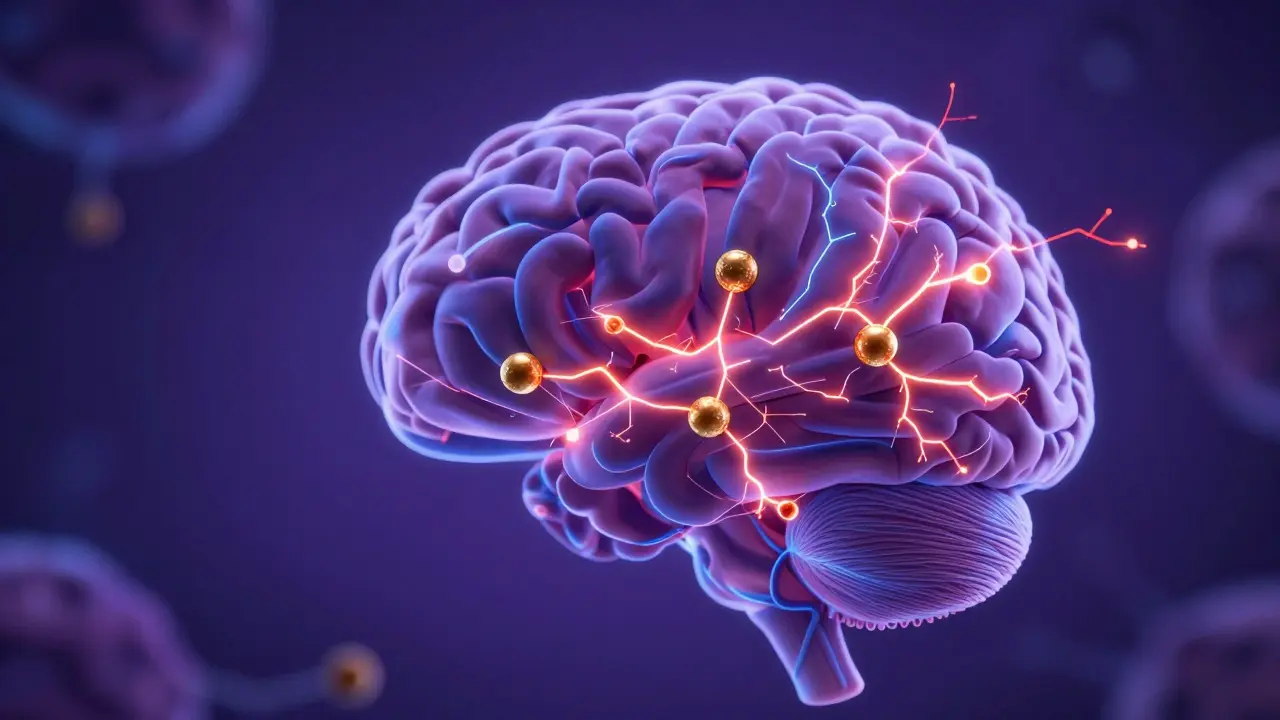 Konzeptuelle Darstellung der beruhigenden Wirkung von CBD auf Rezeptoren im Gehirn.