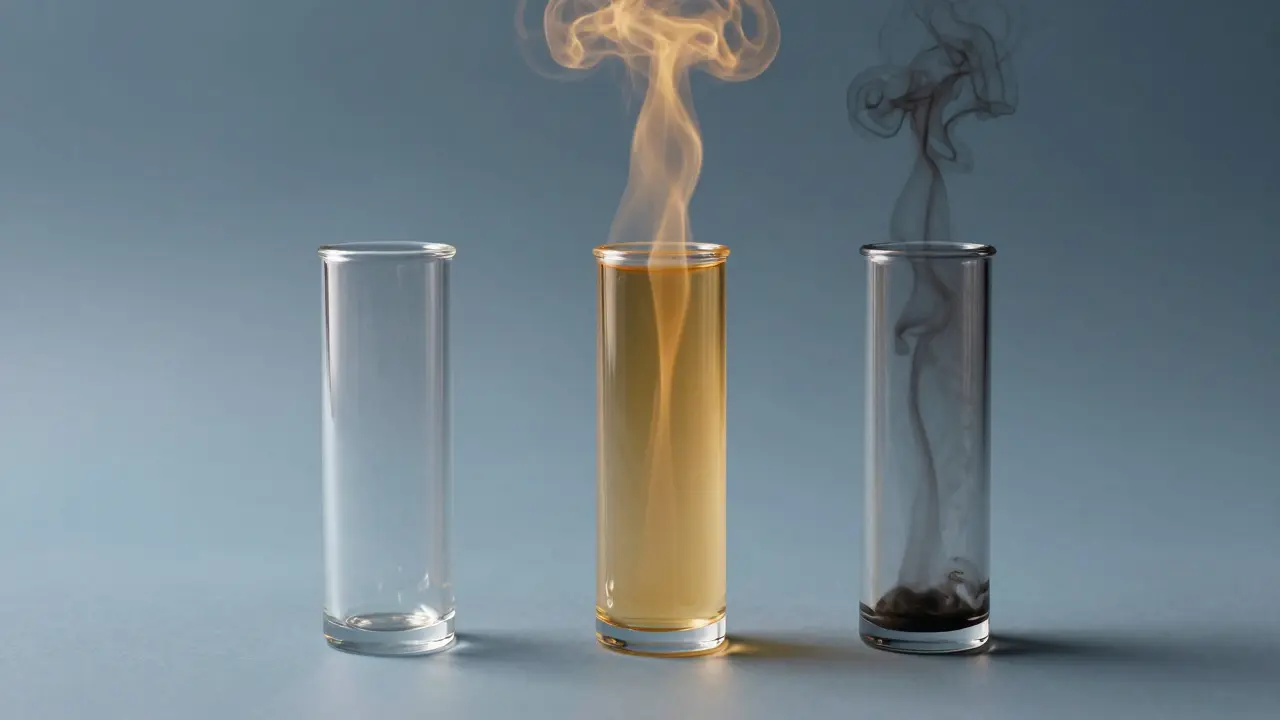 Drei Gläser zeigen optimale vs. falsche Ziehzeiten beim Vaping