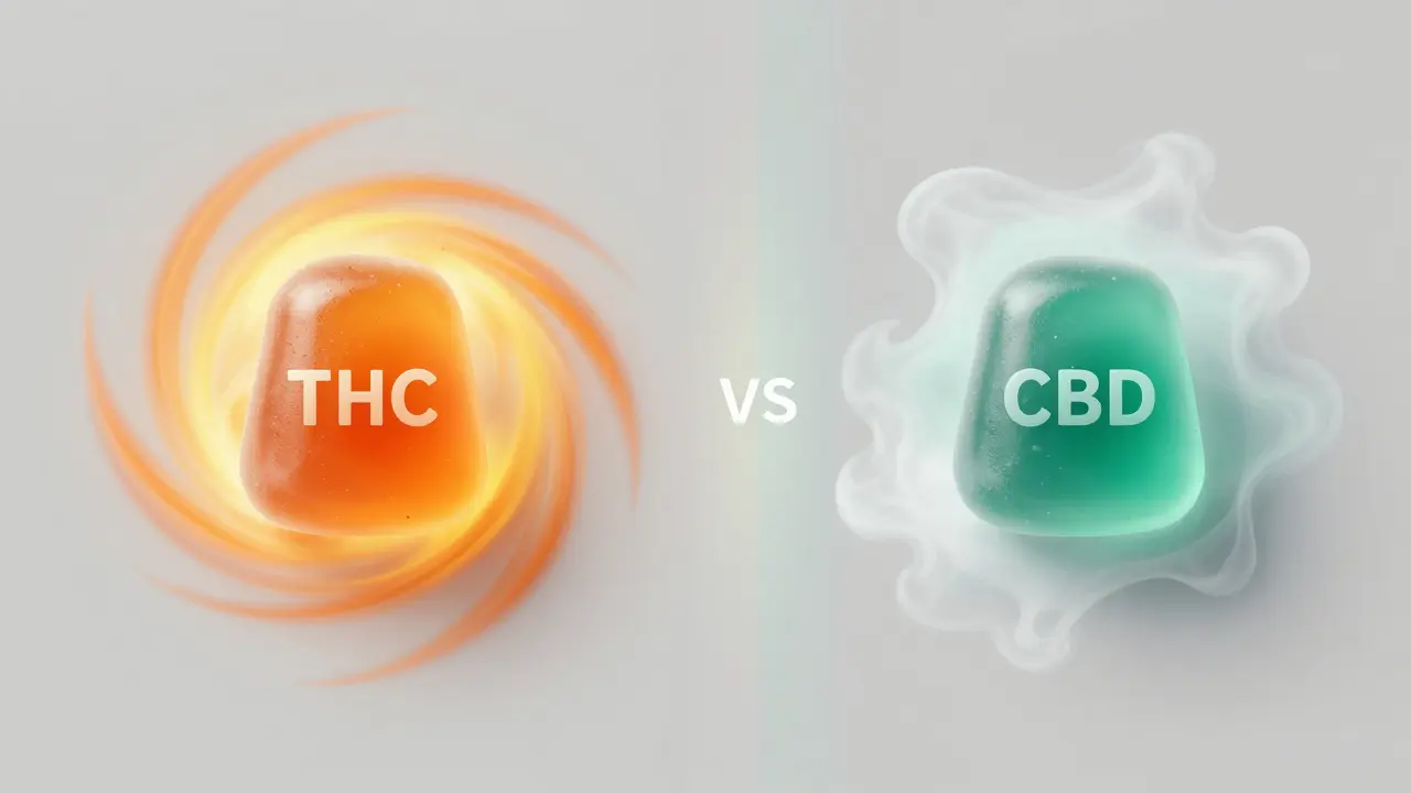 Konzeptbild: Unterschiedliche Wirkungen von THC und CBD Süßigkeiten