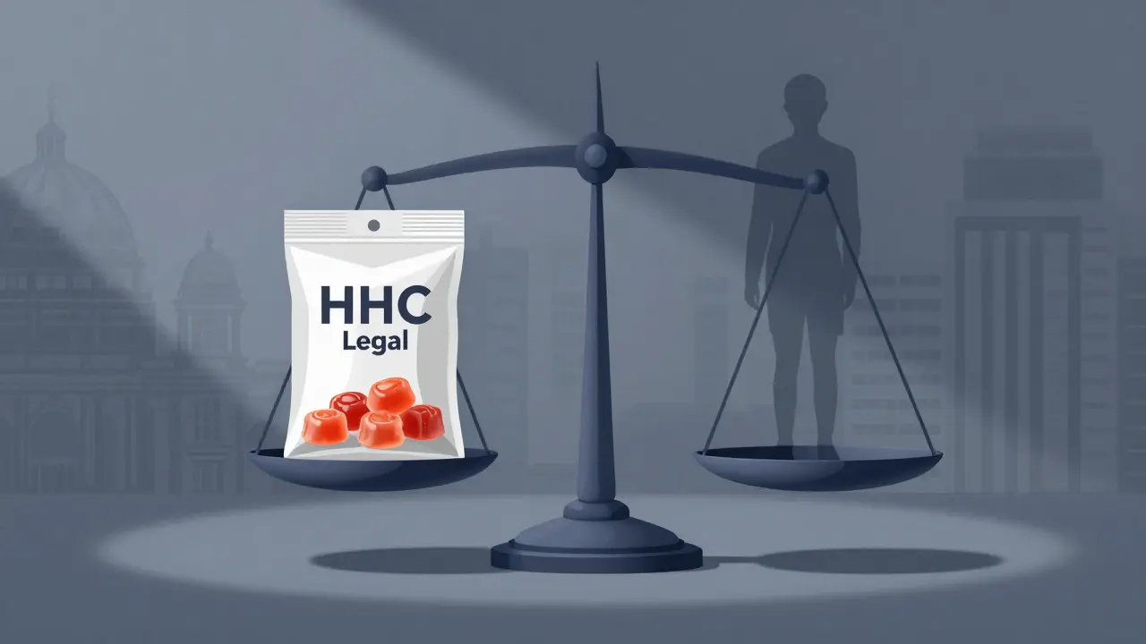Symbolische Darstellung der rechtlichen Grauzone für HHC in Deutschland