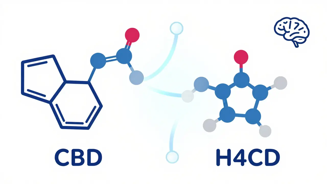 Abstrakte Darstellung der molekularen Struktur von CBD und H4CBD
