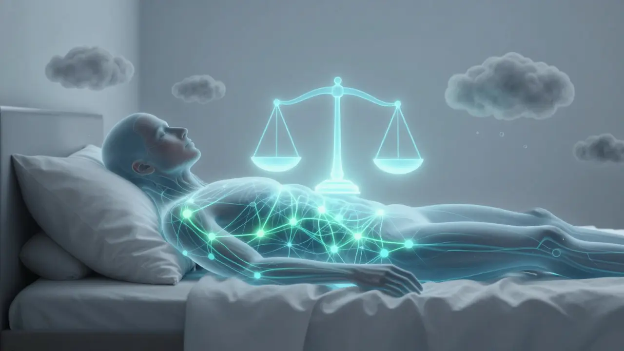 Abstrakte Darstellung des Endocannabinoid-Systems als Balance