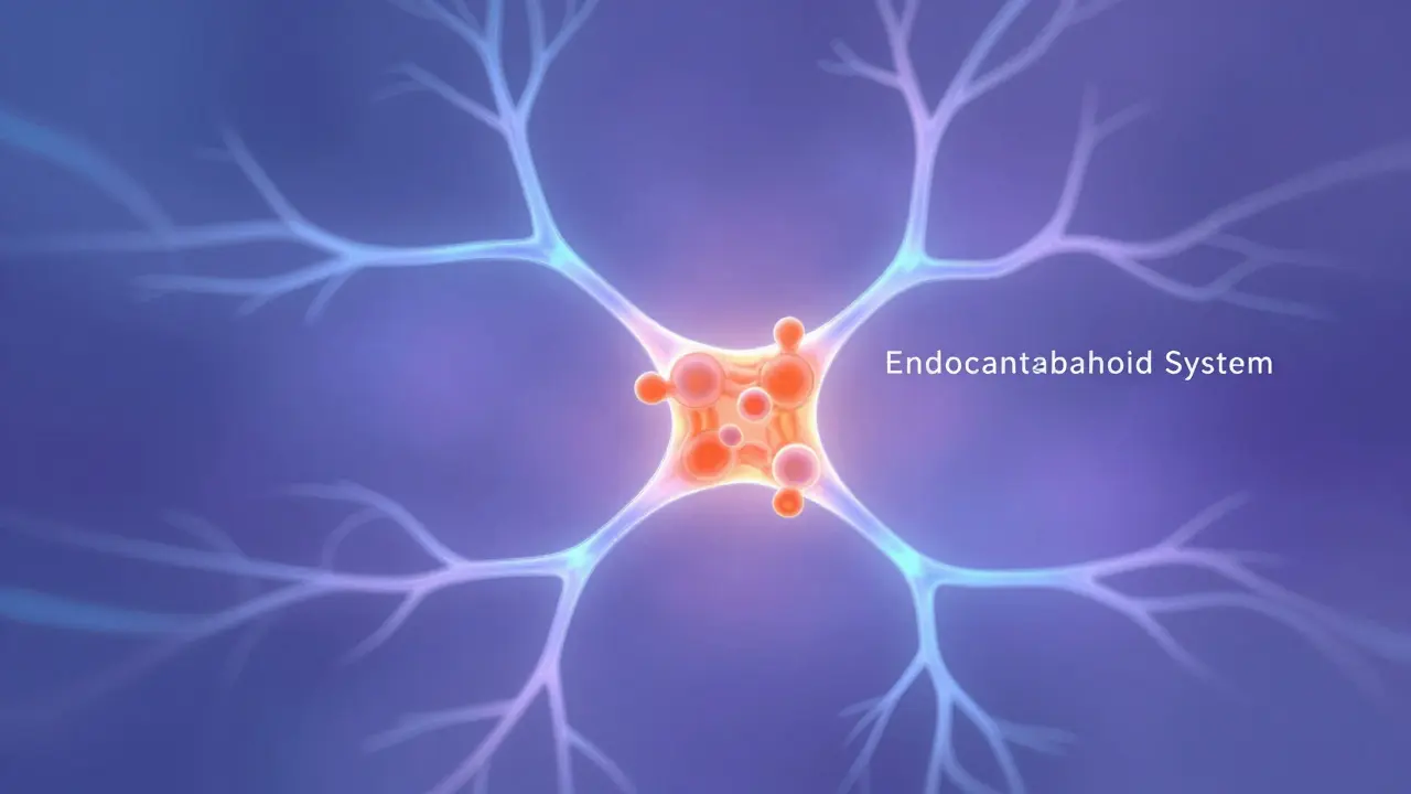 Abstrakte Darstellung neuronaler Verbindungen und Rezeptoren im Gehirn