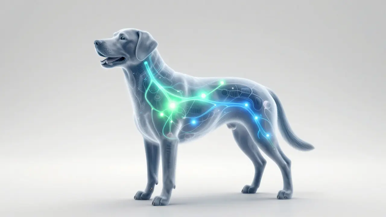 Grafische Darstellung des Endocannabinoid-Systems im Hundekörper