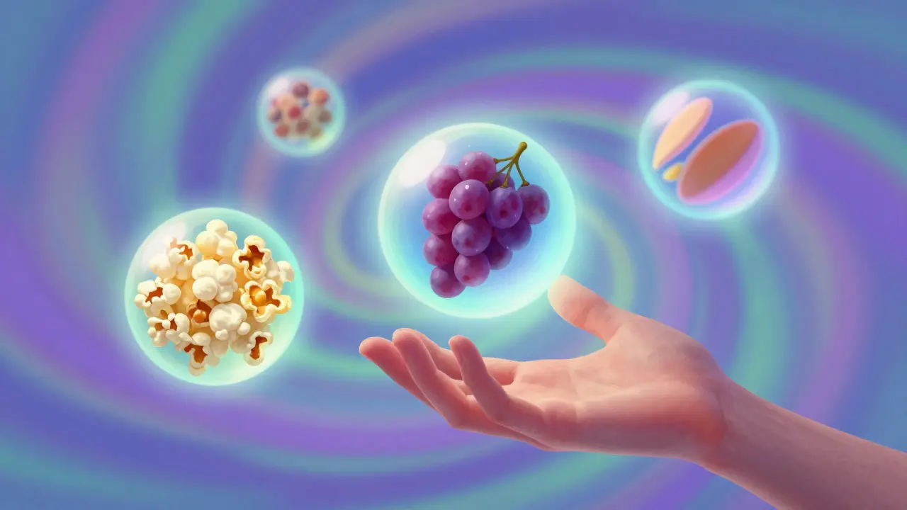 Surreale Darstellung von Snacks in psychedelischen Farben