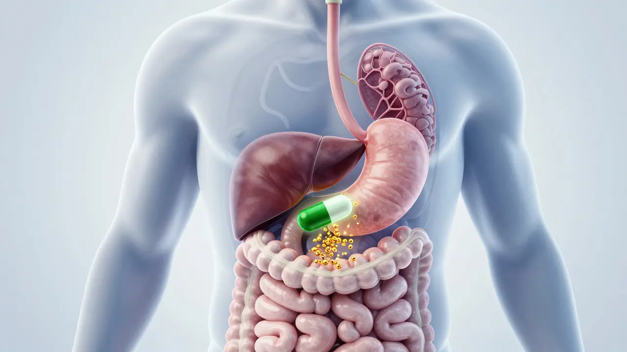 3D-Illustration der CBD-Verdauung im menschlichen Körper