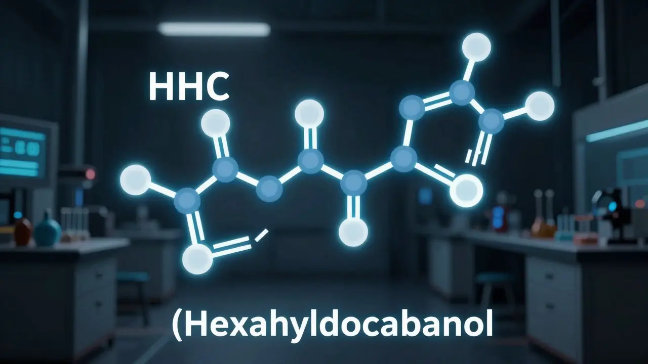Grafik der chemischen Struktur von HHC im Laborstil