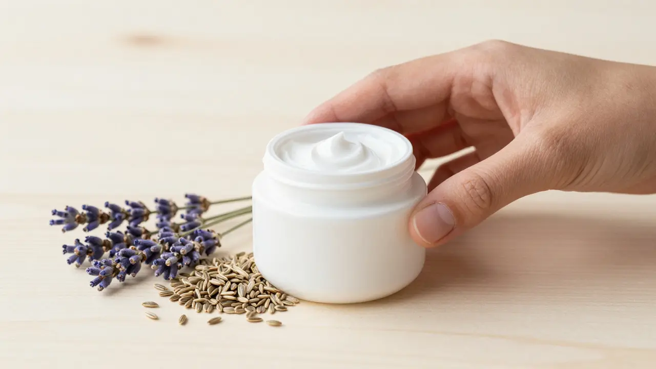 Hand hält eine CBG-Creme-Dose auf Holzoberfläche