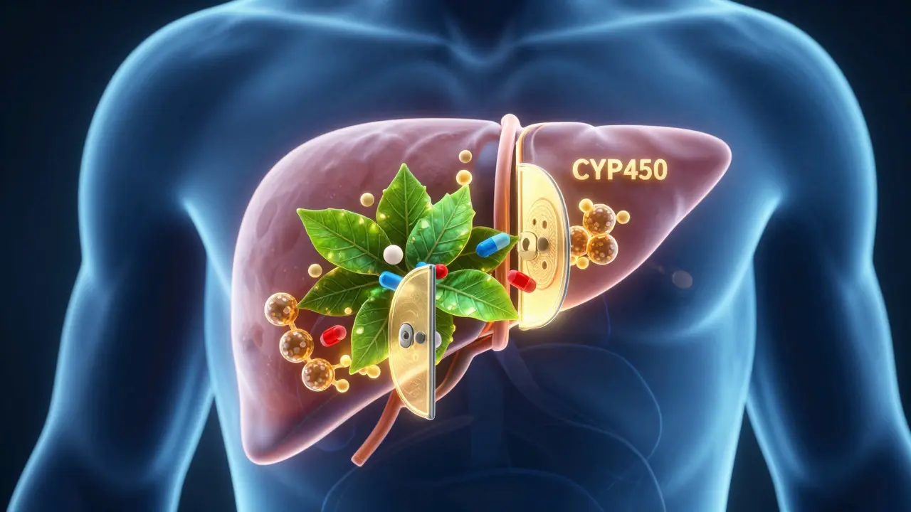 Konzeptillustration: CBD blockiert Leberenzyme für Medikamente