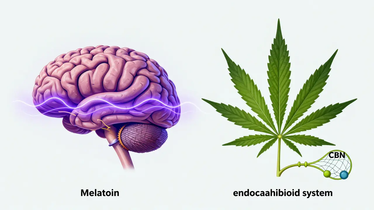 Konzeptionelle Darstellung von Melatonin und CBN Mechanismen