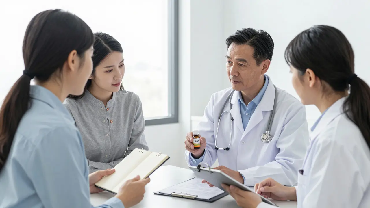 Patient bespricht CBD-Einnahme mit Arzt in einer modernen Praxis