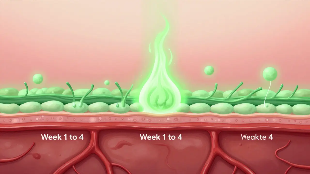 Abstract illustration of skin cells regenerating with green energy