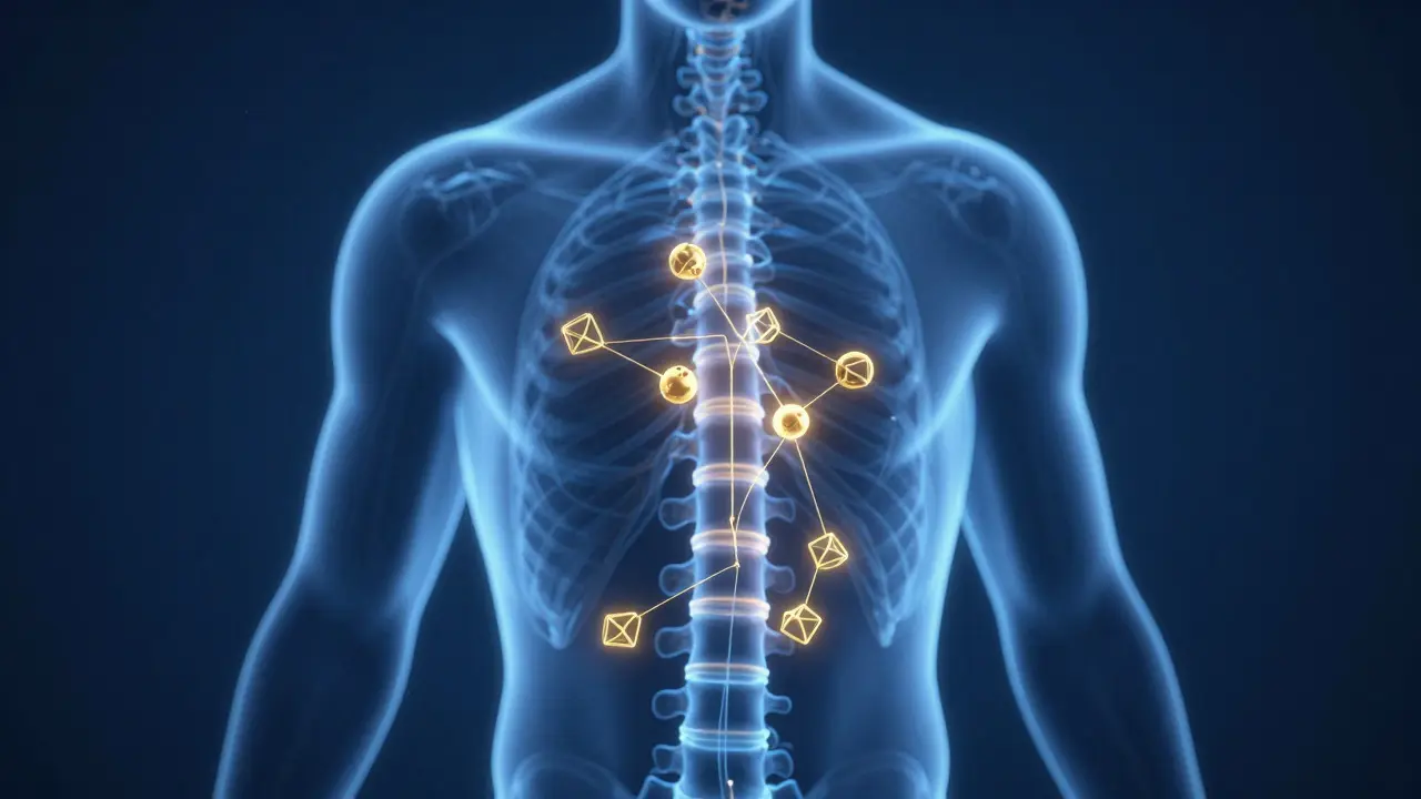 Abstrakte Darstellung der Wechselwirkung von CBD mit dem Nervensystem