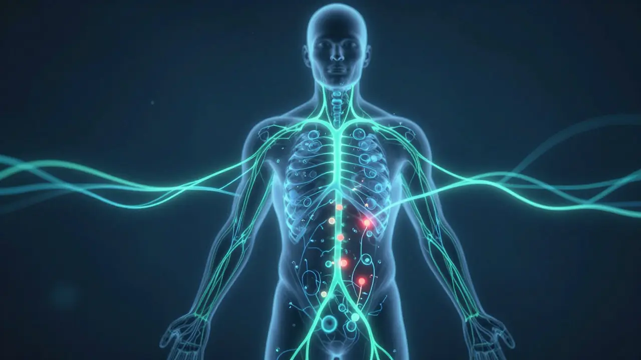 Abstrakte Darstellung des Endocannabinoid-Systems im menschlichen Körper