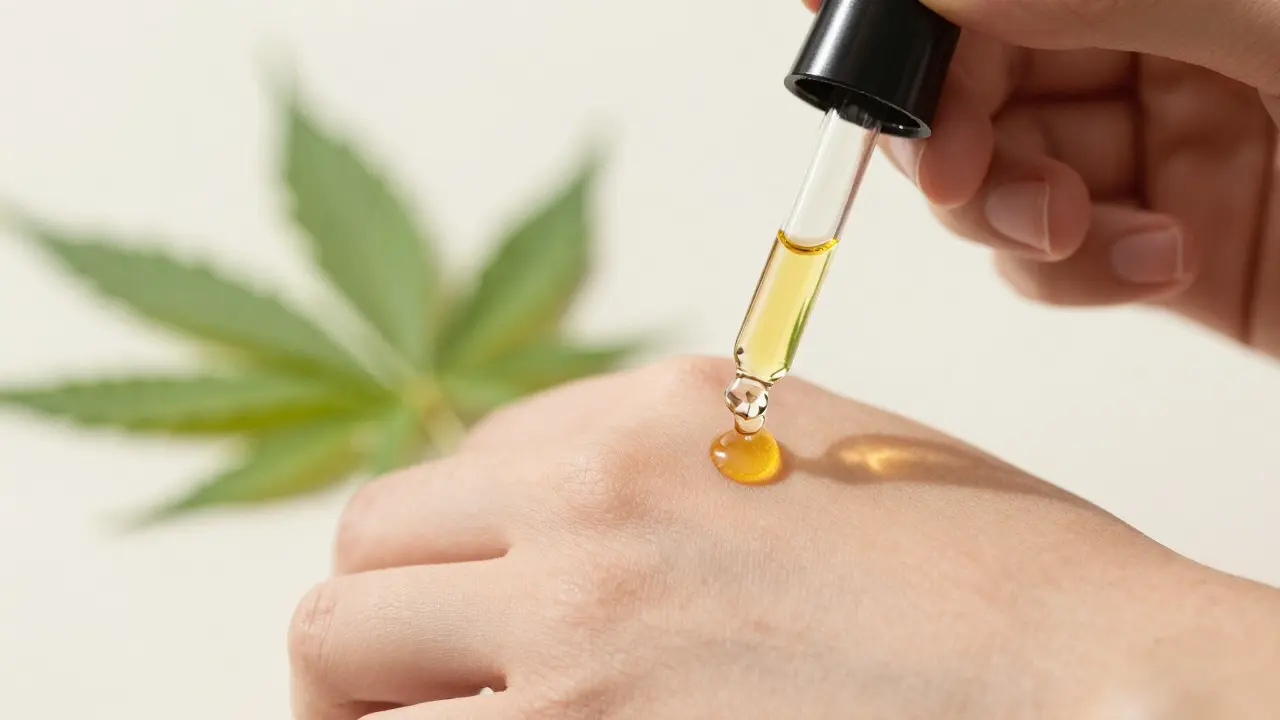 CBD-Öl wird auf die Haut getropft