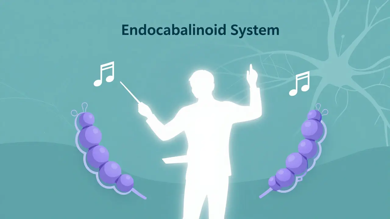 Illustration des Endocannabinoid-Systems als Dirigent eines Orchesters